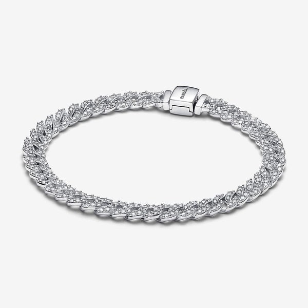 Bracelet chaîne cubaine intemporel pavé, bracelet à breloques et pendentifs, argent 925, cadeau femme bijoux pour elle, cadeau pour meilleure amie