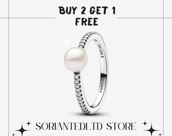 Behandelte Süßwasserzuchtperle & Pavé Ring, Charm Ringe, 925 Silber, Frühling Frauen Schmuck Geschenk für sie, Valentinstag Geschenk für Frau