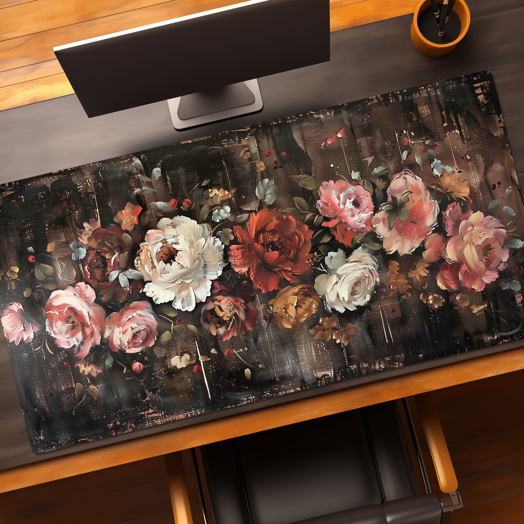 Cottagecore Rustic Roses Floral Desk Mat, XL Extended Gaming Mouse Pad ...