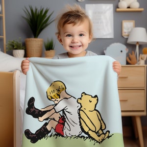 Fleece/Sherpa Blanket | Big Boots & Adventures | Classic Colors Collection | Classic Winnie Pooh Nursery Decor | Vintage Winnie the Pooh