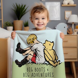 Fleece/Sherpa Blanket | Big Boots & Big Adventures | Quote | Classic Colors Collection | Winnie Pooh Nursery Decor | Baby Shower Registry