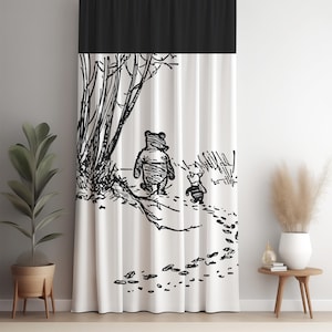 Blackout Curtain | Pooh and Piglet Reflected or Inverse Image | Black & White Collection | Vintage Winnie Pooh | Classic Pooh Nursery Decor
