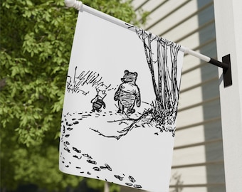 Pooh & Piglet Garden Flag | Black and White Winnie the Pooh Yard Art