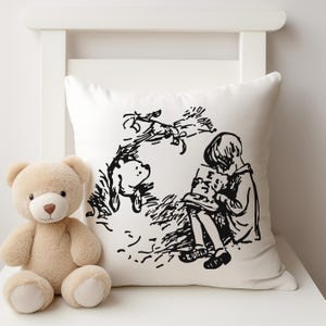 Square Pillow Original Pooh & Christopher Robin | Black and White Collection | Multiple Sizes | Vintage Winnie the Pooh | Pooh Nursery Decor