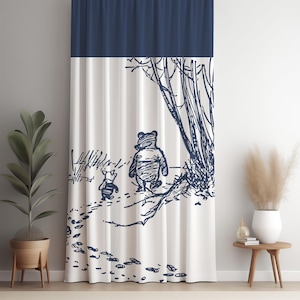 Blackout Curtain | Original Pooh & Piglet | Blue Collection | Vintage Winnie the Pooh | Classic Winnie the Pooh Nursery Decor | Baby Shower