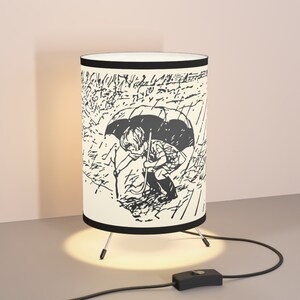Tripod Lamp | Christopher Robin Rain | Classic Winnie the Pooh Lamp | Black & White Collection | Vintage Winnie the Pooh Nursery or Bathroom
