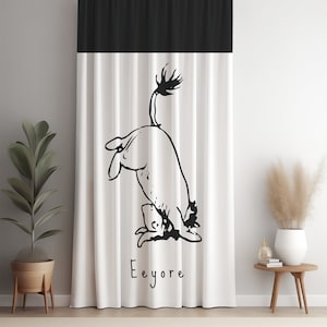 Blackout Curtain | Eeyore | Black & White Collection | Vintage Winnie the Pooh | Classic Pooh Nursery or Bedroom Decor | Baby Shower Gift