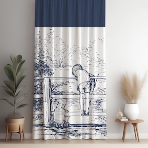 Blackout Curtain | River Pooh Sticks | Blue Collection | Vintage Winnie the Pooh | Classic Winnie the Pooh Nursery Decor | Pooh Baby Shower