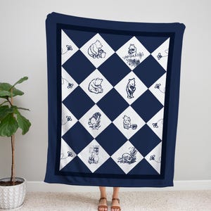 Fleece or Sherpa Blanket | Pooh & Honey Pot Quilt Pattern | Blue Collection | Multiple Sizes | Vintage Winnie Pooh | Classic Pooh Nursery