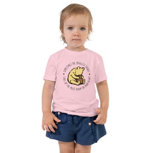 Relaxed Fit Toddler Short Sleeve TShirt | Smallest Things Take Up Most Room in Your Heart | Vintage Classic Winnie the Pooh & Honey Pot