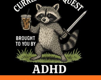 Mem z ADHD Raccoon Meme PNG | Zabawny clipart gracza (pobieranie cyfrowe)