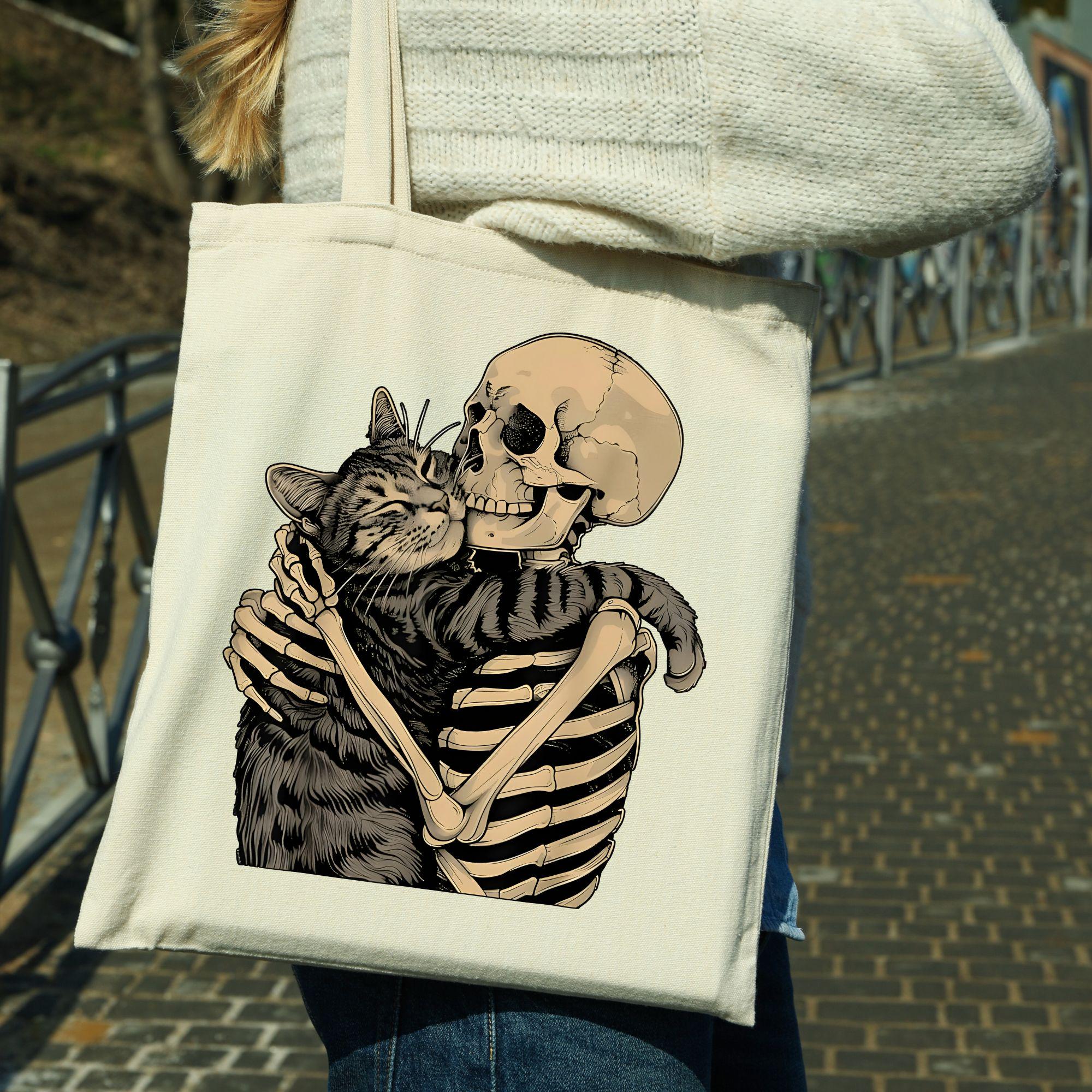 Gothic Skeleton Hugging Cat PNG: Tattoo-style Halloween Design (digital ...