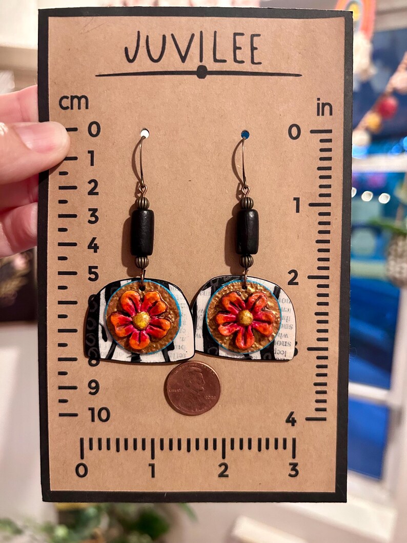 Handmade Art Earrings, Paper Pulp Flower Charm, Hand Painted ...