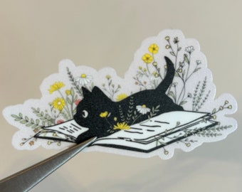 Black Cat in Book Sticker