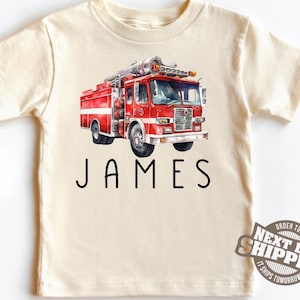 Personalized Fire Truck Toddler Shirt, Fire Truck Kid Name Shirt, Firemen Dad Kid Shirt, Fire Truck Birthday Party, Toddler Boy Birthday Tee