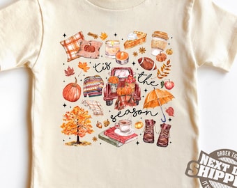 季節の幼児用Tシャツ、秋をテーマにした子供用パンプキンシャツ、秋の収穫をテーマにした幼児用Tシャツ、心地よい秋の雰囲気のシャツ、男の子と女の子の秋のシャツ