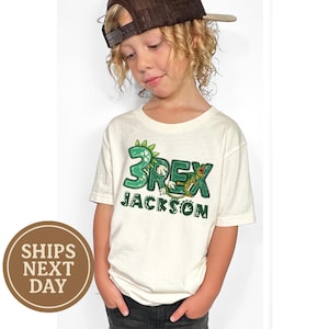 Custom 3 Rex Dinosaur Birthday Shirt, Dinosaur Boy Shirt, Dinosaur Birthday Party Tee, T-Rex Birthday Shirt, Boys 3rd Birthday Tee