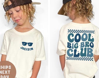 Maglietta personalizzata Big Bro Club, maglietta personalizzata per bambini del Grande Fratello, regalo per l'annuncio di nascita, maglietta trendy Big Bro Era con nome