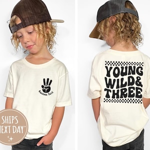 Custom Young wild and three, Boys 3rd third birthday, custom name kids shirt, boy birthday shirt, 3rd birthday gift boy, 3 year old bday tee