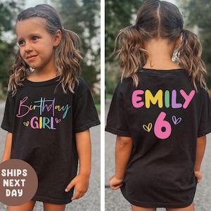 パーソナライズされた女の子の誕生日シャツ、カスタム女の子の誕生日シャツ、レトロな誕生日の女の子シャツ、6歳の誕生日Tシャツ、カスタム誕生日パーティーシャツ