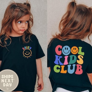 Personalized Cool Kids Club Shirt, Retro Toddler Shirt, Matching Kids Tee, Preschool Shirt, Colorful Smiley Shirt, Fun Back to School Tee