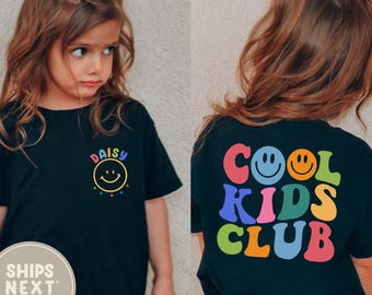 Personalized Cool Kids Club Shirt, Retro Toddler Shirt, Matching Kids Tee, Preschool Shirt, Colorful Smiley Shirt, Fun Back to School Tee