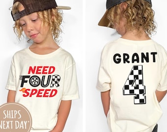 Need Four Speed Kids Birthday Shirt, Racecar Birthday Shirt, Racing Birthday Shirt, Birthday Gift, Fast Four Birthday Tee, Custom Name & Age