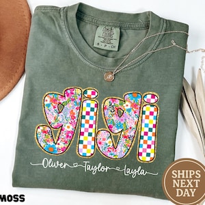 Comfort Colors® Custom Gigi Shirt, Floral Gigi T-Shirt, Floral Mimi T-Shirt, Cool Gigi Outfit, Mimi Tee, Gigi Gift, Custom Grandkids Names
