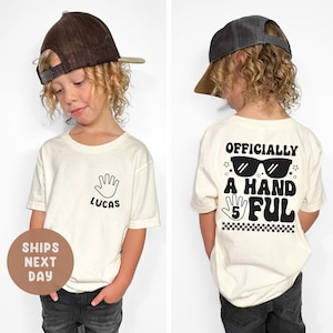 Personalized 5th Birthday Shirt Boy, Officially a Handful Shirt, Five Year Old Birthday Tee, Custom Name Shirt for Boys, 5th Birthday Gift