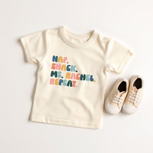 NAP Snack Ms. Rachel Repeat shirt en romper, shirt voor kleine kinderen, cadeau voor kinderen, grappig peuter- en jeugdshirt, shirt mevrouw Rachel voor kinderen
