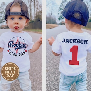 Personalized Rookie of the Year Tee, First Birthday Shirt, Custom Baseball Kids Shirt, 1st Birthday Baseball Shirt, Baseball Boy Shirt
