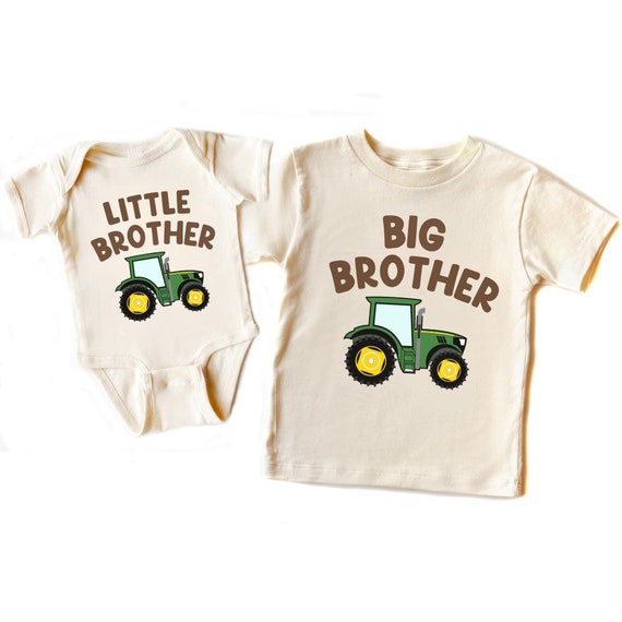 Personalized Big Brother & Little Brother Tractor Shirt, Cute Big Bro, Lil Bro Farm Life Shirt, Matching Sibling Outfit, Natural Kids Shirt