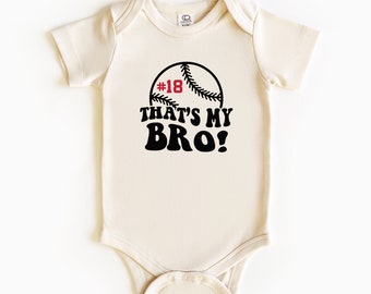 That's My Bro, Custom Player Number Onesie®, Retro Baseball Bodysuit, Baseball Baby Toddler Shirt, Fan Baby Baseball Onesie®