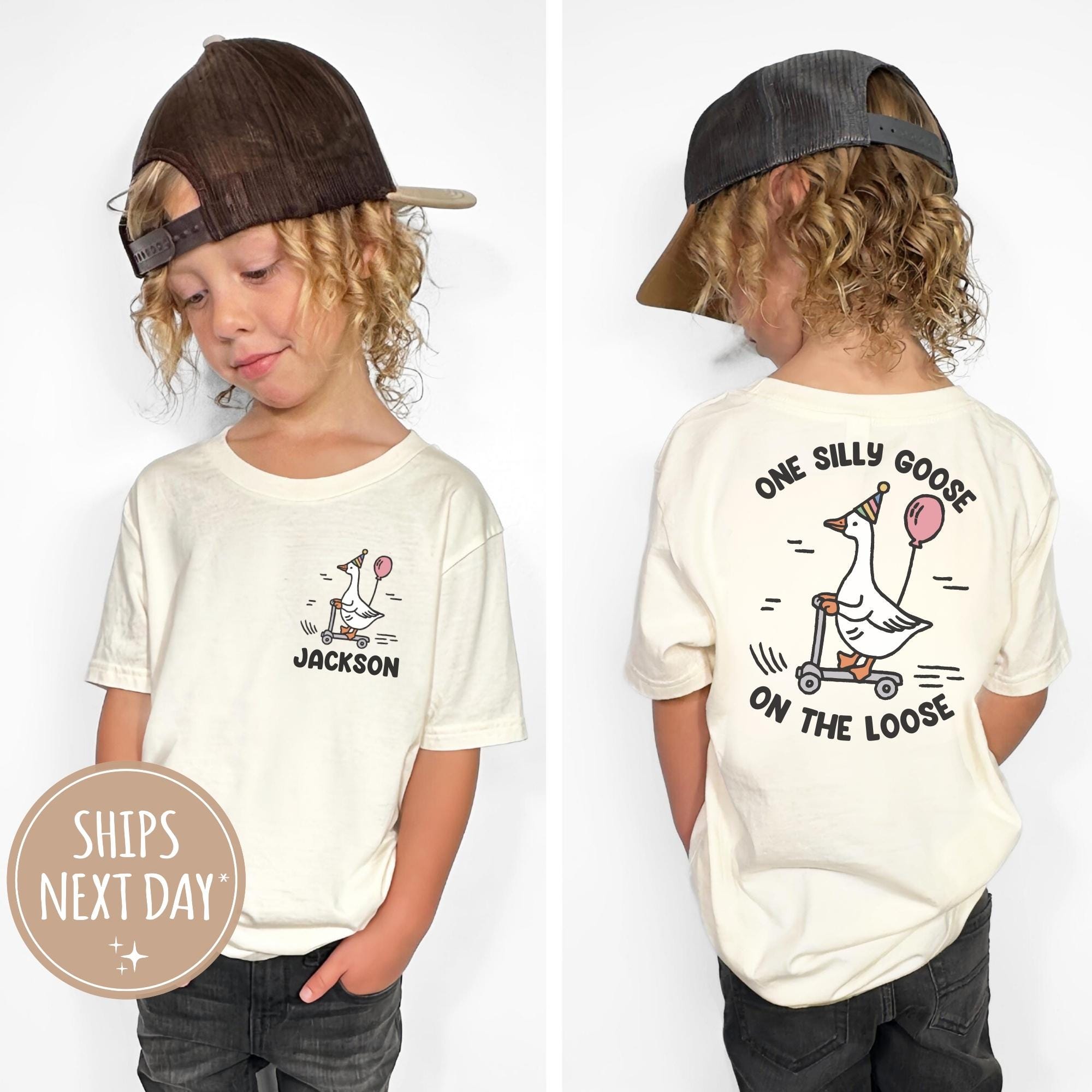 Custom One Silly Goose On The Lose Shirt, Personalized Name Toddler Tee, Birthday Baby Gift, Silly Goose Birthday Outfit, 1st Birthday Gift