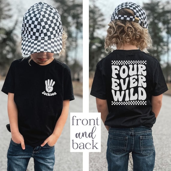 Maglietta Quarto Compleanno - T-Shirt 'Four Ever Wild' Per Bambini 4-5 Anni, Colore Bianco, Unisex