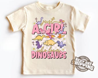 Koszulka Just a Girl Who Loves Dinosaurs, słodka koszulka dla malucha z dinozaurami, koszulka dla dziewczynek z dinozaurami, miłośniczka dinozaurów, prezent dla dziewczynek, koszulka dla malucha z dinozaurami