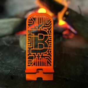 Bitcoin Phone Stand Corte láser Archivos SVG / Soporte de teléfono de corte 3D / Soporte de teléfono portátil Corte láser / Vector de corte láser / Descarga digital instantánea