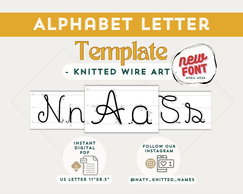 NIEUW lettertype alfabet briefsjabloon gebreide draad kunst/Tricotin digitale DOWNLOAD-Plantillas Tricotin afbeelding 1