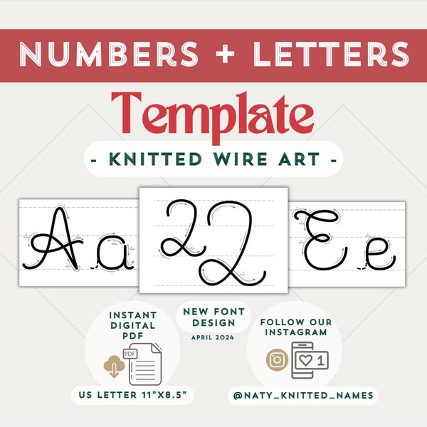 BUNDLE: Alphabet Letter Template + Numbers Template - Knitted Wire Art/Tricotin - DIGITAL DOWNLOAD - Plantillas Tricotin