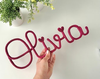 Nombre de alambre de punto grande-Arte de pared personalizado/ Signo de nombre de dormitorio para niños y bebés/ Decoración de guardería/ Regalo de baby shower/ Nombre personalizado /Cuerda de tricotina