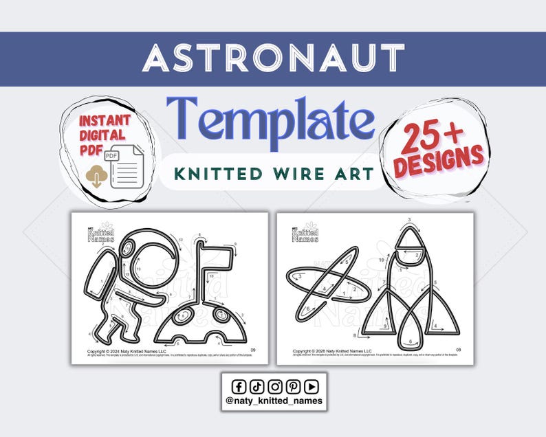 Astronaut Galaxy Template - Knitted Wire Art/Tricotin - DIGITAL DOWNLOAD - Plantillas Tricotin image 1