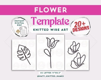 20+ Flower Template - Knitted Wire Art/Tricotin - DIGITAL DOWNLOAD - 20+ Designs - Plantillas Tricotin