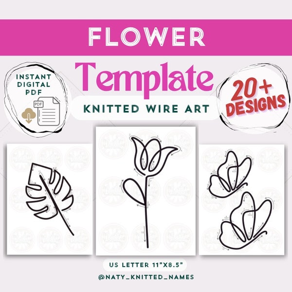 20+ Flower Template - Knitted Wire Art/Tricotin - DIGITAL DOWNLOAD - 20+ Designs - Plantillas Tricotin