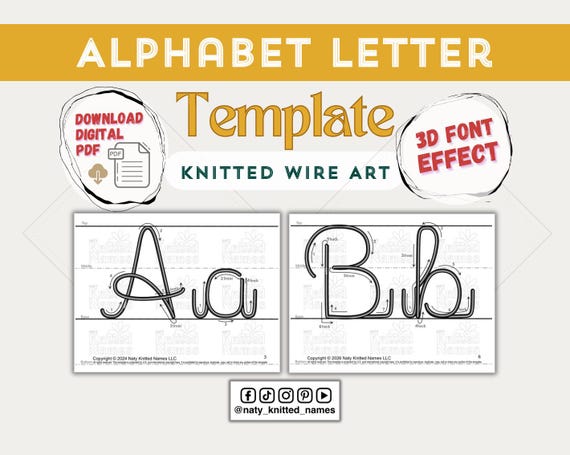 NEW Font Alphabet Letter Template - Knitted Wire Art/Tricotin - DIGITAL DOWNLOAD-  Plantillas Tricotin