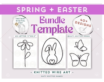 BUNDLE: 40+ Spring Floral Template + Easter Template - Knitted Wire Art/Tricotin - DIGITAL DOWNLOAD - 40+ Designs - Plantillas Tricotin