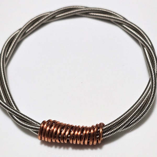 3 String Guitar String Bracelet - Heavy Electric Bass with Copper Wrapping - Size 8