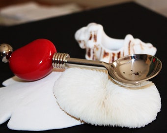 Stainless Salsa Spoon... Heavy Decorated with a Large Red South American Tagua Nut