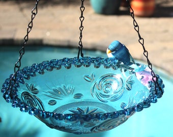 Bird Bath - 9 Inch in Diameter Acrylic with Artisan Markings - Choice of Turquois, Grey or Purple-Pink