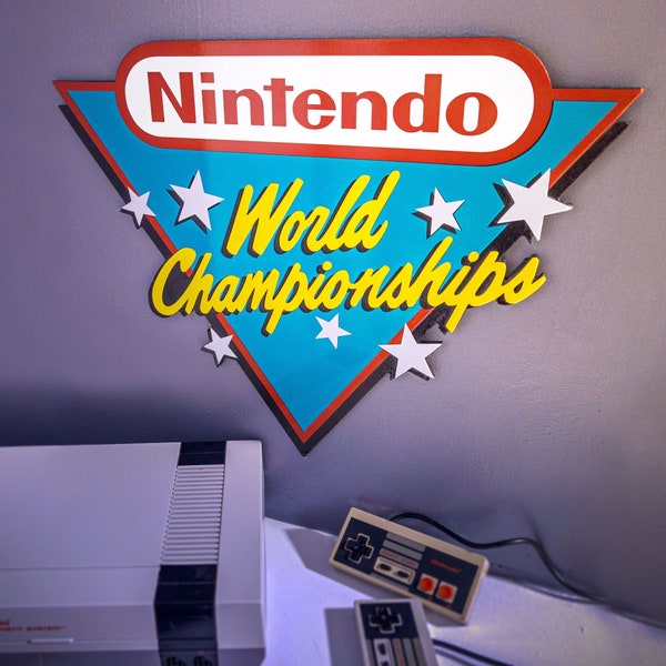 "Großes ""Nintendo World Cup"" Schild mit Gravur für Wanddeko Videospieldeko."