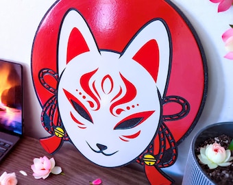 Kitsune Fox Engraved Sign – Japanese Folklore Wall Art